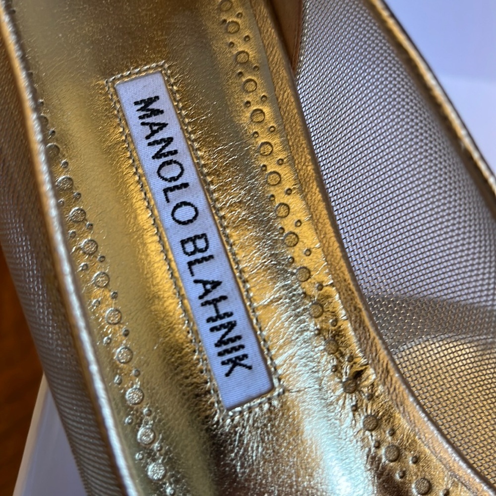Manolo blahnik Hangisi Chrystal Buckle Gold Mesh Flats, 50th anniversary, NEW - Picture 11 of 17